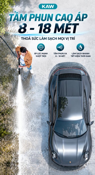 Máy Rửa Xe Cao Áp KAW Công Nghiệp Thế Hệ Mới Có Cuộn Ống Thương Mại, Động Cơ Cảm Ứng Không Chổi Than, Phun Xa 8-18m