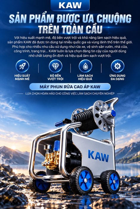 Máy Rửa Xe Cao Áp KAW E1002J Thân Inox Kèm Cuộn Dây, Động Cơ Không Chổi Than, Chống Nước IPX5