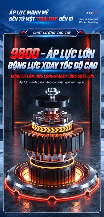Máy Rửa Xe Cao Áp KAW G3 9800W Có Tang Cuốn Dây 15m, Động Cơ Cảm Ứng, Áp Lực 8-25MPa, 720L/H