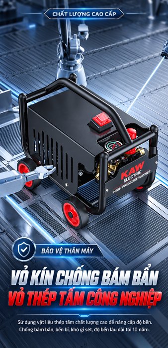 Máy Rửa Xe Cao Áp KAW G3 9800W Có Tang Cuốn Dây 15m, Động Cơ Cảm Ứng, Áp Lực 8-25MPa, 720L/H