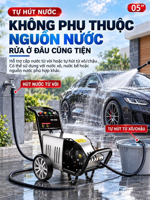 Máy Rửa Xe Cao Áp KAW HM-3988 Vỏ Inox Dày, Đầu Bơm Đồng Nguyên Chất, Động Cơ Cảm Ứng, Cho Tiệm Rửa Xe Và Trang Trại