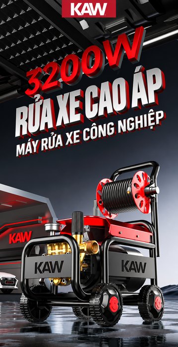 Máy Rửa Xe Cao Áp KAW Hongming 3200W Có Cuộn Dây, Động Cơ Cảm Ứng Lõi Đồng, Lưu Lượng 15L/Phút, Chống Nước IPX5