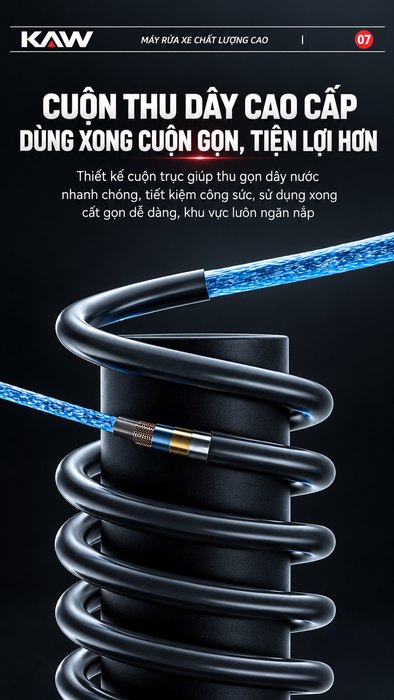 Máy Rửa Xe Cao Áp KAW HU 3500W Có Cuộn Dây, Động Cơ Cảm Ứng Không Chổi Than, Áp Lực 8-35MPa, 1080L/H