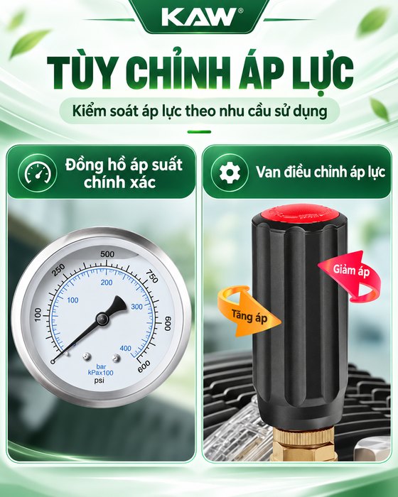 Máy Rửa Xe Cao Áp KAW Vỏ Inox Bảng Điều Khiển Thông Minh, Động Cơ Đồng Nguyên Chất, Phun Xa 8-15m