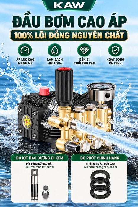Máy Rửa Xe Cao Áp KAW Vỏ Inox Bảng Điều Khiển Thông Minh, Động Cơ Đồng Nguyên Chất, Phun Xa 8-15m