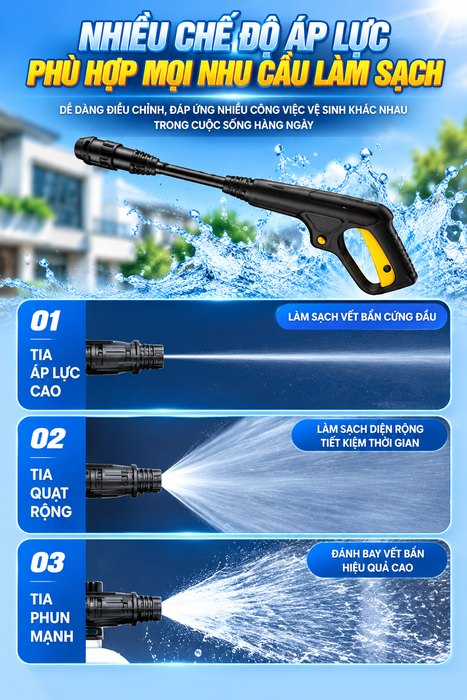Máy Rửa Xe Cao Áp Gia Đình KAW Động Cơ Cảm Ứng JCS, Thân Inox, Có Cuộn Dây, Phun Xa 8-15m, Điện 220V