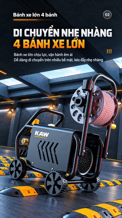 Máy Rửa Xe Cao Áp KAW K3 Động Cơ Cảm Ứng Không Chổi Than, Áp Lực 25MPa, Vỏ Kim Loại, Có Cuộn Dây