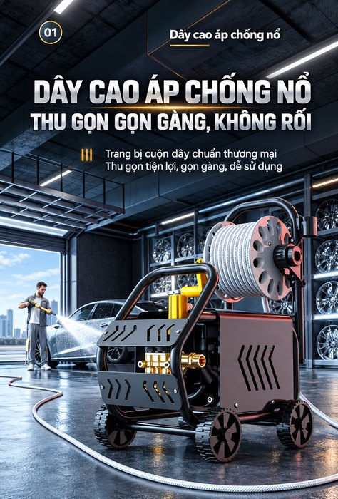 Máy Rửa Xe Cao Áp KAW K3 Động Cơ Cảm Ứng Không Chổi Than, Áp Lực 25MPa, Vỏ Kim Loại, Có Cuộn Dây