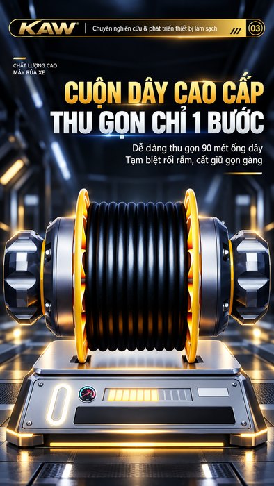 Máy Rửa Xe Cao Áp KAW Khung Thép Bánh Địa Hình, Động Cơ Đồng Không Chổi Than, Cuộn Dây 90m, Áp Lực 8-35MPa, 920L/H