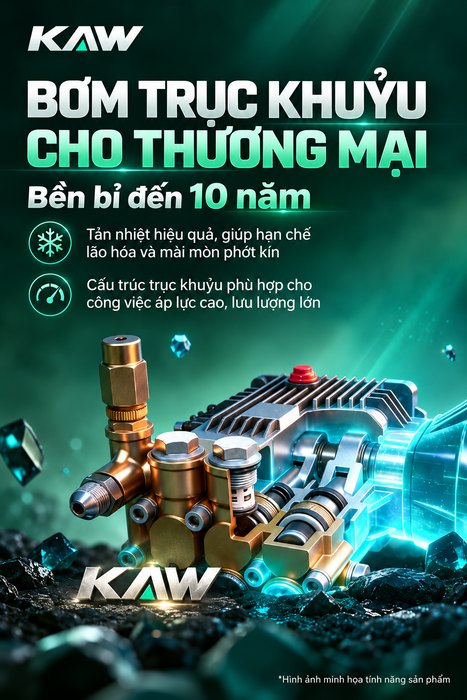 Máy Rửa Xe Cao Áp KAW Kỳ Lân 2027 Thương Mại Có Cuộn Dây, Động Cơ Cảm Ứng Không Chổi Than, Bơm Trục Khuỷu, Bộ Điều Khiển Thông Minh