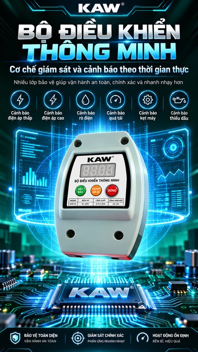 Máy Rửa Xe Cao Áp KAW Kỳ Lân 2027 Thương Mại Có Cuộn Dây, Động Cơ Cảm Ứng Không Chổi Than, Bơm Trục Khuỷu, Bộ Điều Khiển Thông Minh