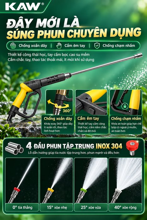 Máy Rửa Xe Cao Áp KAW Kỳ Lân 2027 Thương Mại Có Cuộn Dây, Động Cơ Cảm Ứng Không Chổi Than, Bơm Trục Khuỷu, Bộ Điều Khiển Thông Minh