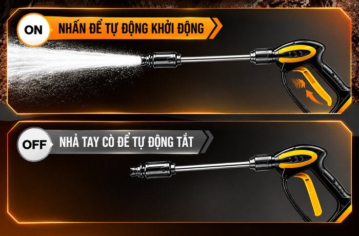 Máy Rửa Xe Cao Áp KAW M9 Có Cuộn Dây, 4 Bánh Xe Lớn, Đầu Bơm 4 Piston, Dây Cao Áp 8m
