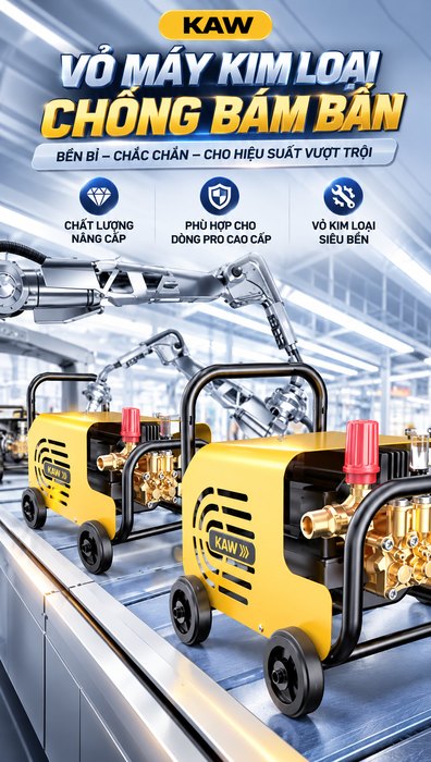 Máy Rửa Xe Cao Áp Di Động KAW Dòng PRO CT Có Cuộn Dây, Vỏ Kim Loại, Áp Lực 145 Bar, Điện 220V