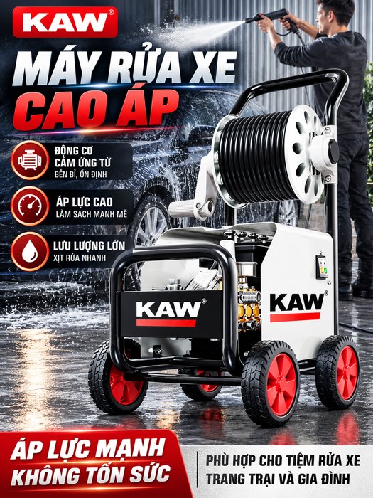 Máy Rửa Xe Cao Áp KAW Snow Eagle K8 4000W, Áp Lực 22.5MPa, Lưu Lượng 1080L/H, Có Cuộn Dây 10m