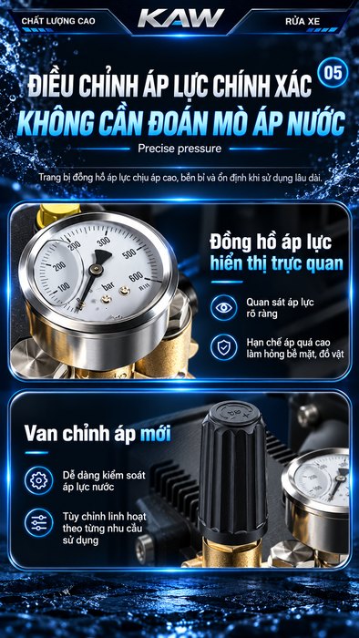 Máy Rửa Xe Cao Áp KAW T8 Có Cuộn Dây, Động Cơ Cảm Ứng Lõi Đồng 11kW, Đầu Bơm Trục Khuỷu Đồng, Áp Lực 30MPa
