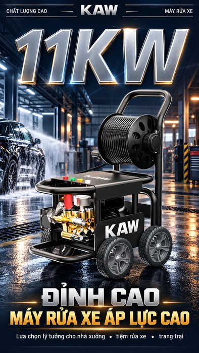 Máy Rửa Xe Cao Áp KAW T8 Có Cuộn Dây, Động Cơ Cảm Ứng Lõi Đồng 11kW, Đầu Bơm Trục Khuỷu Đồng, Áp Lực 30MPa