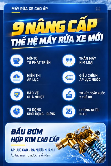 Máy Rửa Xe Cao Áp KAW ZNC Cruiser V8 9800W Có Cuộn Dây 15m, Động Cơ Cảm Ứng, Áp Lực 6-25MPa