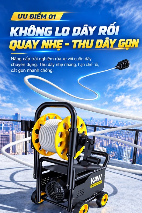 Máy Rửa Xe Cao Áp KAW ZNC Cruiser V8 9800W Có Cuộn Dây 15m, Động Cơ Cảm Ứng, Áp Lực 6-25MPa