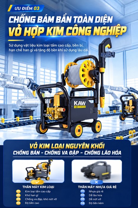 Máy Rửa Xe Cao Áp KAW ZNC Cruiser V8 9800W Có Cuộn Dây 15m, Động Cơ Cảm Ứng, Áp Lực 6-25MPa
