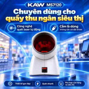 Máy Quét Mã Vạch Để Bàn KAW MS7120 Quét Đa Hướng 20 Tia Laser, Tự Động Nhận Mã, Cắm Là Dùng
