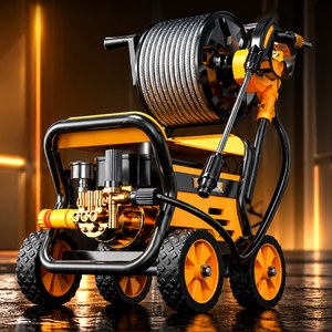 Máy Rửa Xe Cao Áp KAW M9 Có Cuộn Dây, 4 Bánh Xe Lớn, Đầu Bơm 4 Piston, Dây Cao Áp 8m