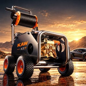Máy Rửa Xe Cao Áp KAW X27 Bản Nâng Cấp Có Cuộn Dây, Tăng Áp Vortex 18MPa, Phun Xa 15m, Bánh Xe Địa Hình