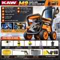 Máy Rửa Xe Cao Áp KAW M9 Có Cuộn Dây, 4 Bánh Xe Lớn, Đầu Bơm 4 Piston, Dây Cao Áp 8m