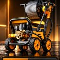 Máy Rửa Xe Cao Áp KAW M9 Có Cuộn Dây, 4 Bánh Xe Lớn, Đầu Bơm 4 Piston, Dây Cao Áp 8m