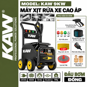 Máy Rửa Xe Cao Áp Thương Mại KAW 9KW Động Cơ Cảm Ứng Không Chổi Than, Đầu Bơm Trục Khuỷu Đồng Nguyên Chất, Áp Lực 25MPa