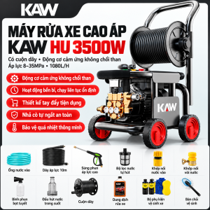 Máy Rửa Xe Cao Áp KAW HU 3500W Có Cuộn Dây, Động Cơ Cảm Ứng Không Chổi Than, Áp Lực 8-35MPa, 1080L/H