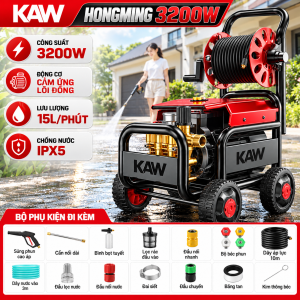 Máy Rửa Xe Cao Áp KAW Hongming 3200W Có Cuộn Dây, Động Cơ Cảm Ứng Lõi Đồng, Lưu Lượng 15L/Phút, Chống Nước IPX5