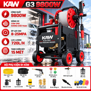 Máy Rửa Xe Cao Áp KAW G3 9800W Có Tang Cuốn Dây 15m, Động Cơ Cảm Ứng, Áp Lực 8-25MPa, 720L/H