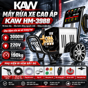 Máy Rửa Xe Cao Áp KAW HM-3988 Vỏ Inox Dày, Đầu Bơm Đồng Nguyên Chất, Động Cơ Cảm Ứng, Cho Tiệm Rửa Xe Và Trang Trại