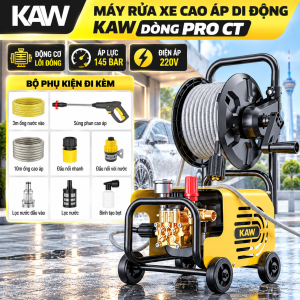 Máy Rửa Xe Cao Áp Di Động KAW Dòng PRO CT Có Cuộn Dây, Vỏ Kim Loại, Áp Lực 145 Bar, Điện 220V