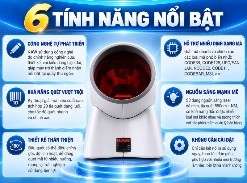 6 tính năng nổi bật của máy quét mã vạch KAW MS7120