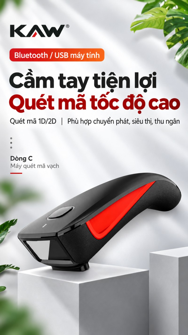 Máy quét mã vạch KAW dòng C cầm tay tiện lợi, quét mã tốc độ cao