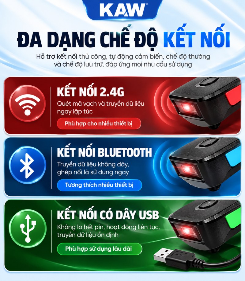Máy quét KAW kết nối 2.4G, Bluetooth và dây USB