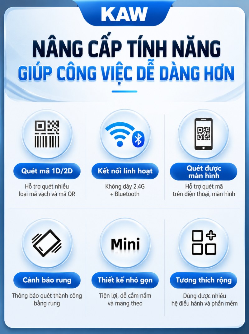 Tính năng nâng cấp của máy quét mã vạch mini KAW