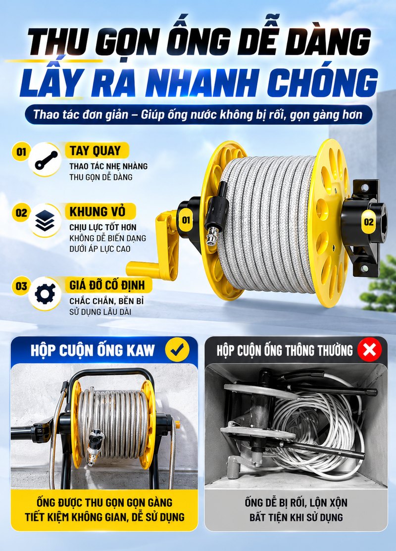 Thu gọn ống dễ dàng, lấy ra nhanh chóng