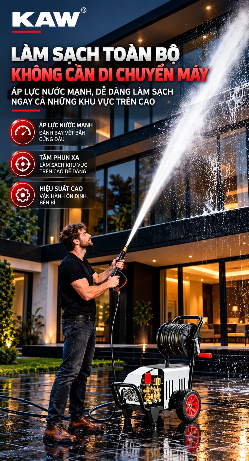 Máy rửa xe KAW phun xa, làm sạch khu vực trên cao