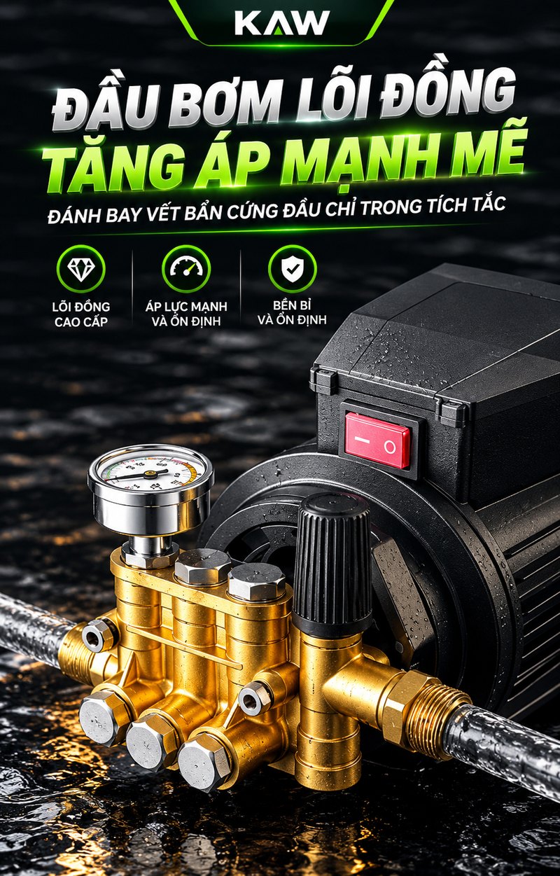 Đầu bơm lõi đồng tăng áp mạnh mẽ