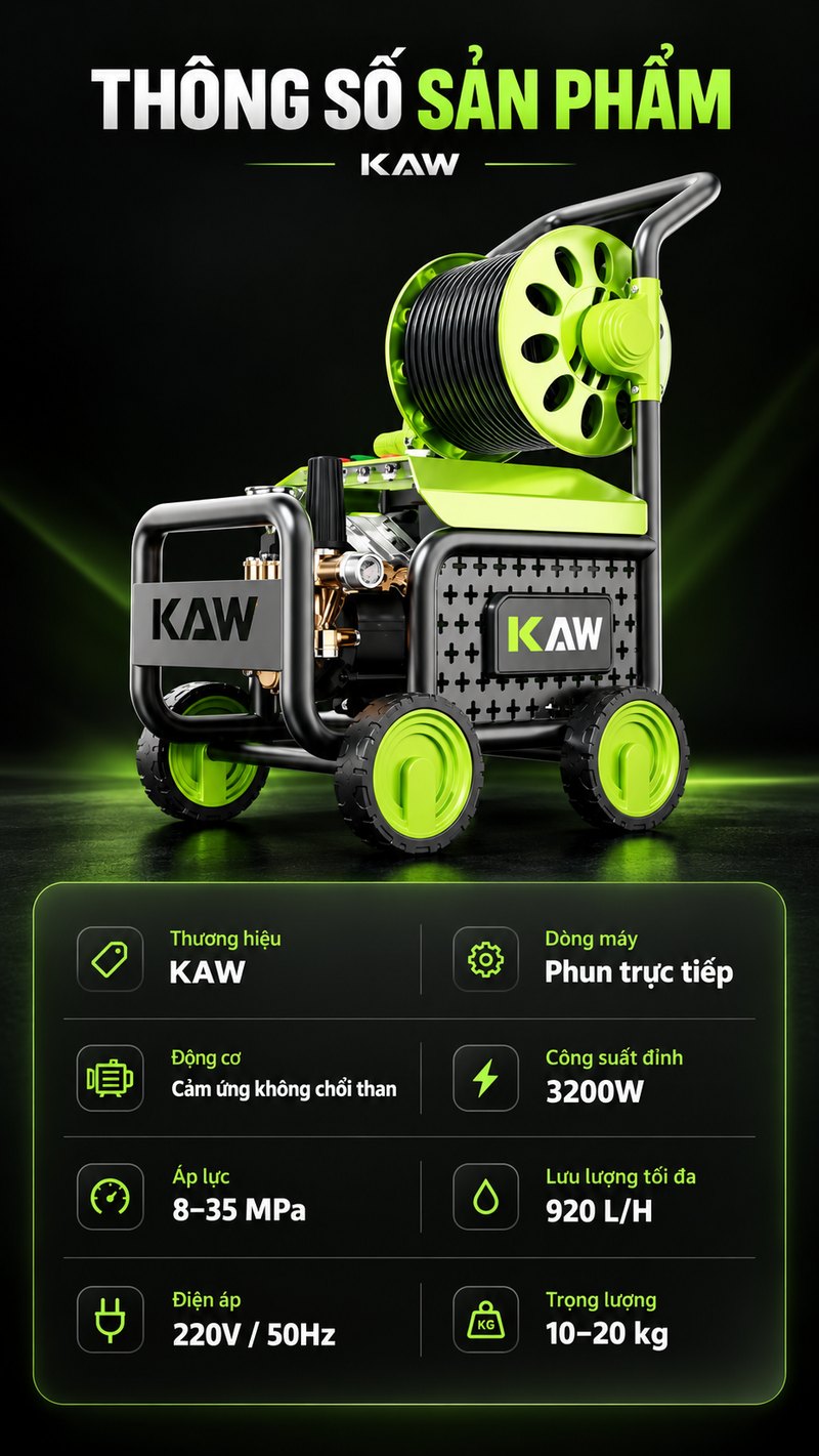 Thông số kỹ thuật máy rửa xe KAW 3200W