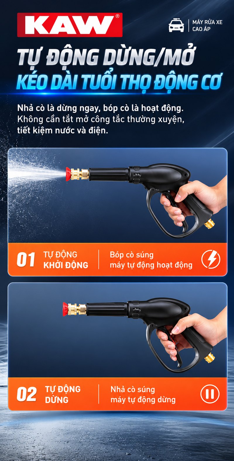 Tự động dừng/mở, kéo dài tuổi thọ động cơ