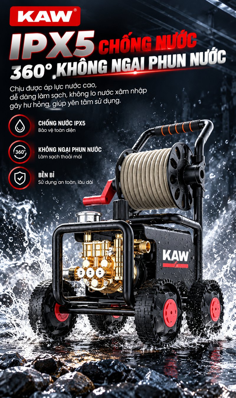 Chống nước IPX5, không ngại phun nước 360°