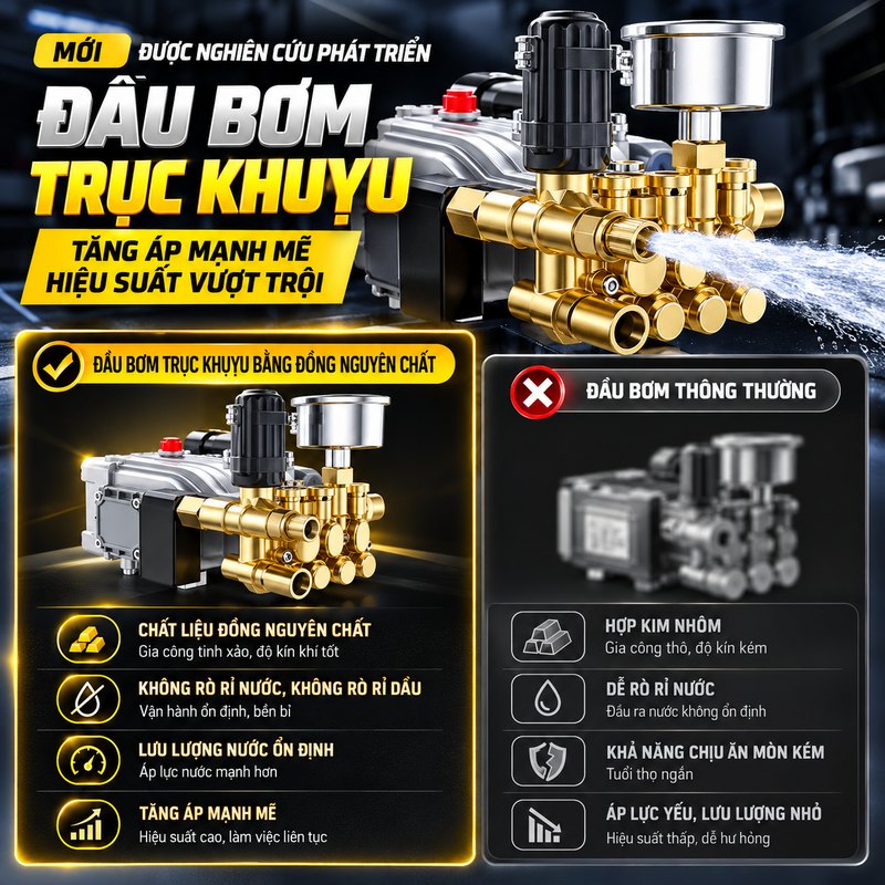 Đầu bơm trục khuỷu bằng đồng so với đầu bơm thông thường