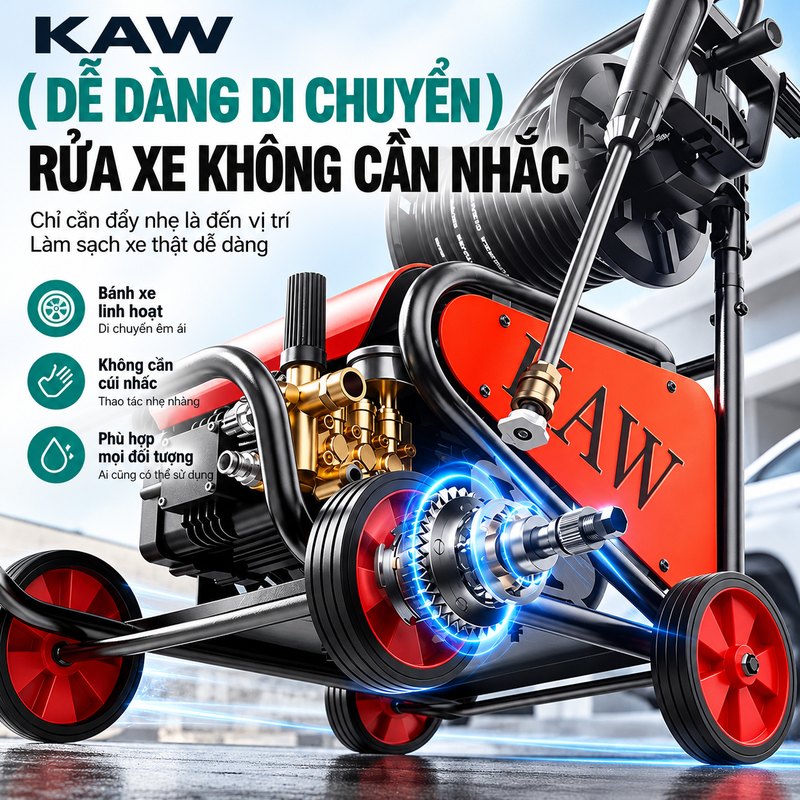 Máy rửa xe KAW AK01 dễ dàng di chuyển