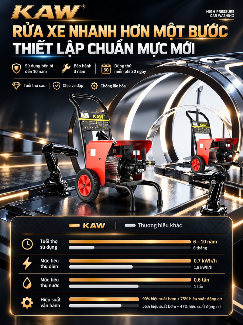 So sánh máy rửa xe KAW với thương hiệu khác