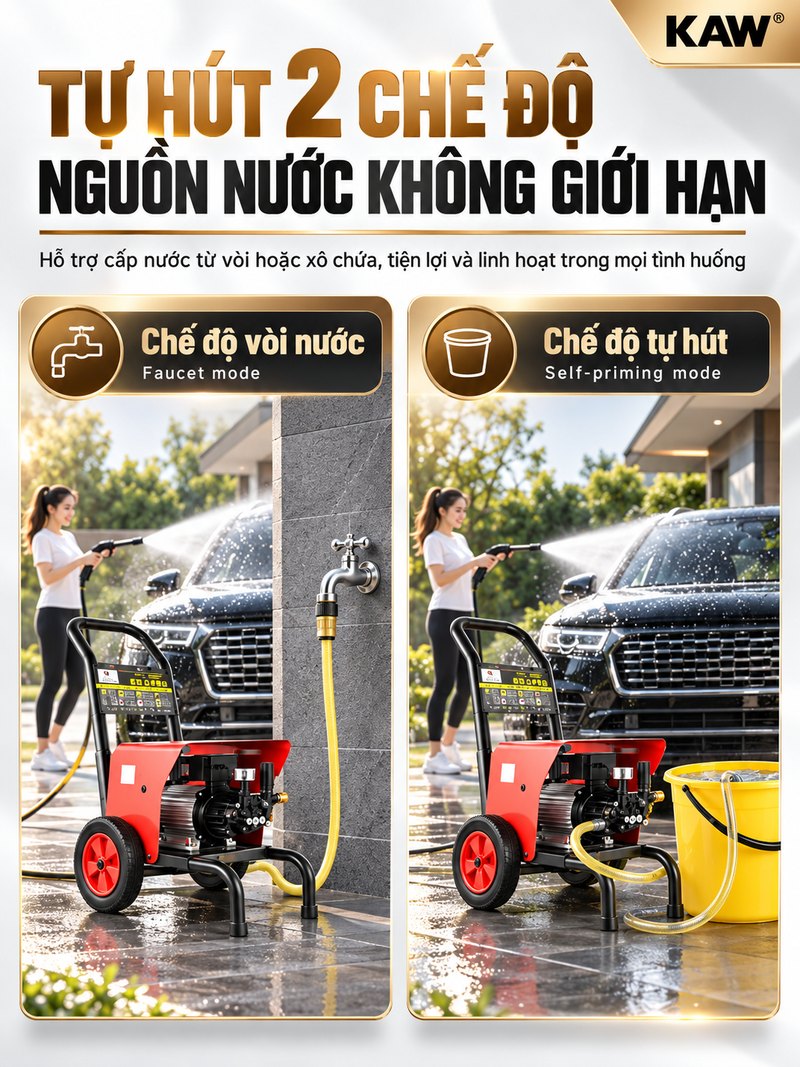 Tự hút 2 chế độ, nguồn nước không giới hạn