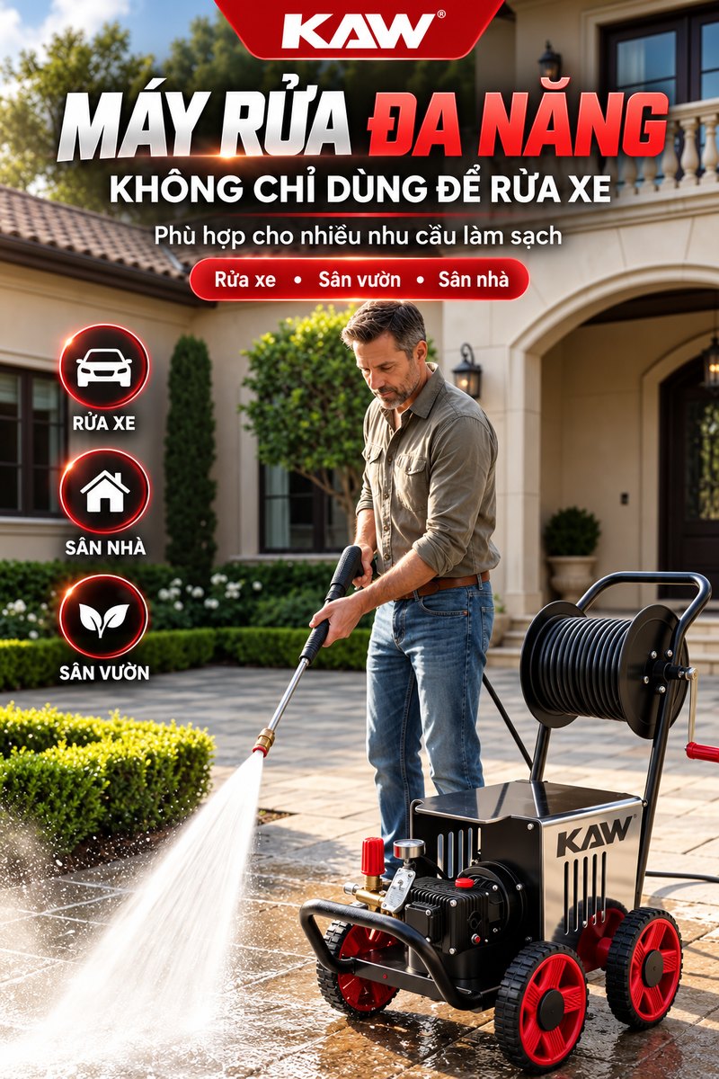 Máy rửa xe KAW đa năng: rửa xe, sân vườn, sân nhà